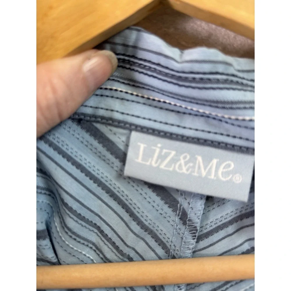 Liz & Me Striped Button Up Shirt Womens Plus Size 5X White & Blue Casual